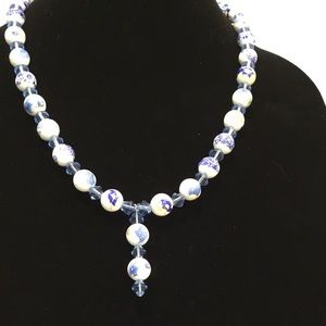Blue and white china bead necklace